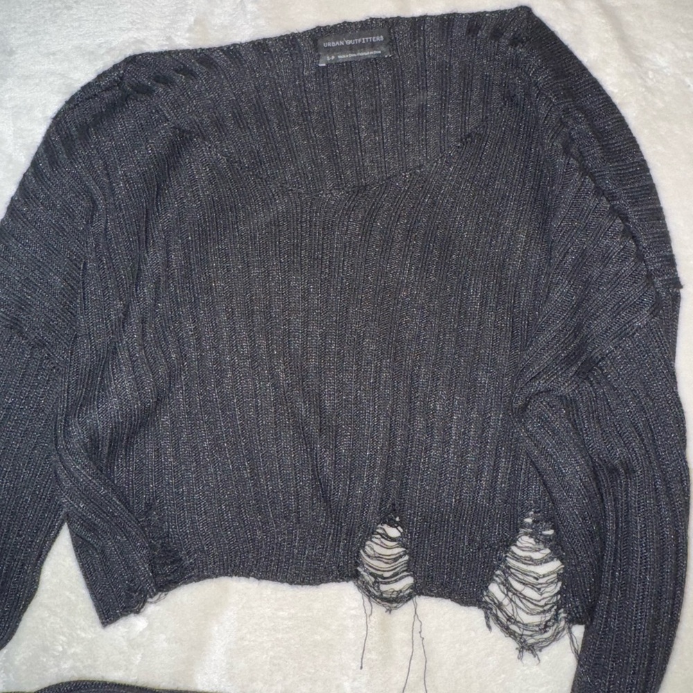 Urban Outfitters Black Distressed Crew Neck Sweater